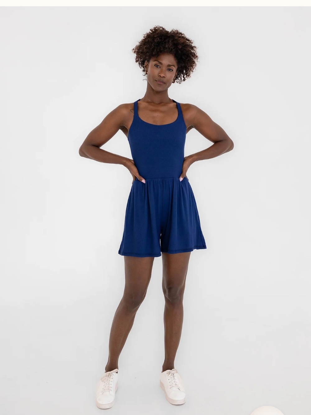 BNWT Imbodhi Lila Romper 2.0 Lapis Crossback double shorts summer organic cotton